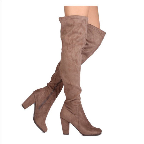 Breckelles Shoes - Faux Suede Over The Knee Chunky Heel Boot